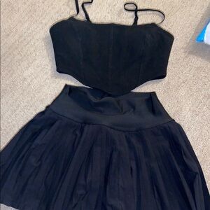 Alo yoga Black corset cotton Top and flair Skirt set xs